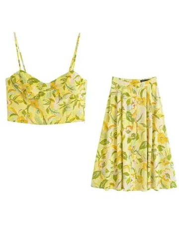 New Arrivals Printed Crop Top With Skirt Co Ord Set