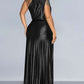 Party Fashion Metallic One Shoulder Pleated Maxi Dress