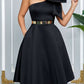 Party Fashion One Shoulder Bow Swing Black Midi Dress