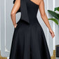 Party Fashion One Shoulder Bow Swing Black Midi Dress