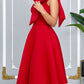 Party Fashion One Shoulder Bow Swing Red Midi Dress