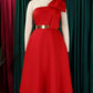 Party Fashion One Shoulder Bow Swing Red Midi Dress
