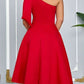 Party Fashion One Shoulder Bow Swing Red Midi Dress