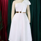 Party Fashion One Shoulder Bow Swing White Midi Dress