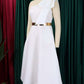 Party Fashion One Shoulder Bow Swing White Midi Dress