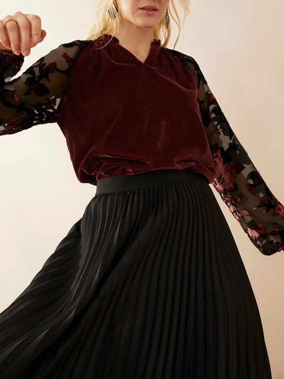 Party Wear Velvet Mesh Floral Top