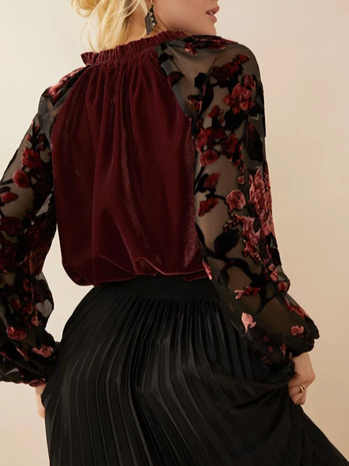 Party Wear Velvet Mesh Floral Top