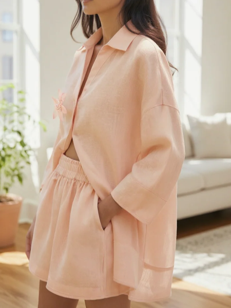 Perefct Pastel Peach Flower Shorts Co ord Set