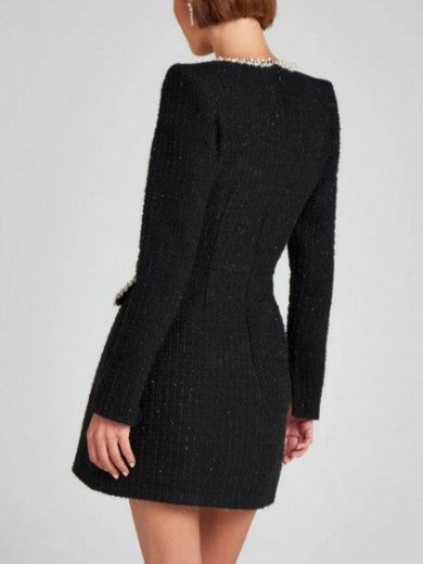 Premium Fashion Embellished Long Sleeve Black Bodycon Dress