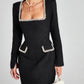 Premium Fashion Embellished Long Sleeve Black Bodycon Dress