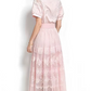 Premium Fashion French Short Sleeve Lace Lapel Collar Pink Party Dress