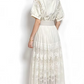Premium Fashion French Short Sleeve Lace Lapel Collar Apricot Party Dress