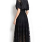 Premium Fashion French Short Sleeve Lace Lapel Collar Black Party Dress