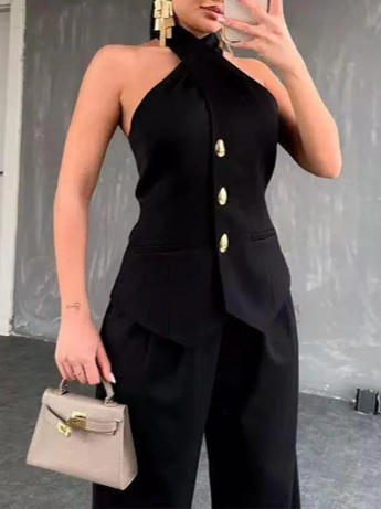 Premium Fashion Halterneck Waistcoat Vest Coat With Pants Co ord Set
