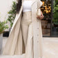 Premium Fashion Lapel Pleated Long Coat Beige Co ord Set