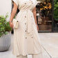 Premium Fashion Lapel Pleated Long Coat Beige Co ord Set