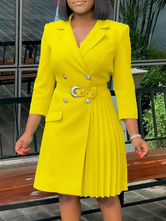 Premium Fashion Pleated Long Sleeve Blazer Dress - Ships in 24 Hrs