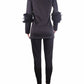 Premium Fashion Tailored Collar Long Sleeve Feather Decor Black Pant Suit Set