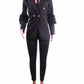 Premium Fashion Tailored Collar Long Sleeve Feather Decor Black Pant Suit Set