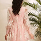 Premium Fashion V-neck Lantern Sleeves Embroidered Floral Hollow Out Lace Single Breasted Pink Dress
