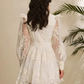 Premium Fashion V-neck Lantern Sleeves Embroidered Floral Hollow Out Lace Single Breasted Apricot Dress