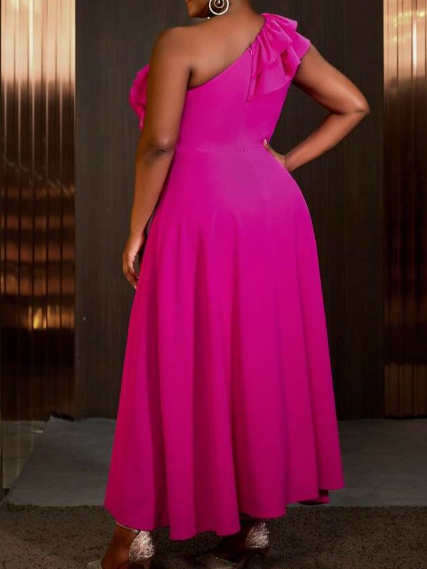 Premium One Shoulder Pink Sleeveless Maxi Dress