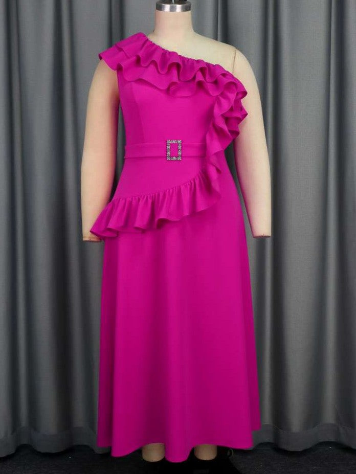 Premium One Shoulder Pink Sleeveless Maxi Dress