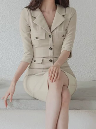 Sophisticated Apricot Single Breasted Bodycon Dress