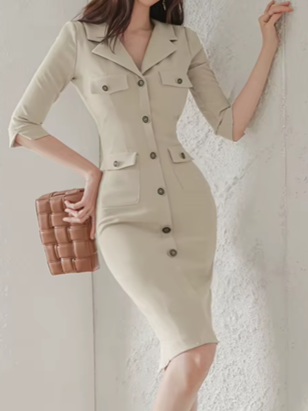 Sophisticated Apricot Single Breasted Bodycon Dress