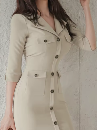 Sophisticated Apricot Single Breasted Bodycon Dress