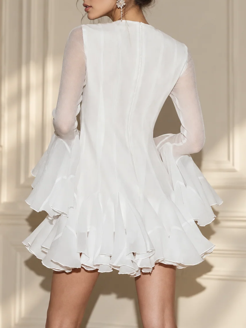 Pretty Button Decor Ruffle Mini Dress