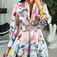 Pretty Floral Print Lantern Sleeve Short Dress With Belt