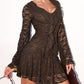 Pretty Lace V Neck Solid Ruffle Dress