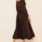 Pretty Off Shoulder Pleated Long Sleeve Brown Midi Dress