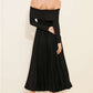 Pretty Off Shoulder Pleated Long Sleeve Black Midi Dress