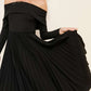 Pretty Off Shoulder Pleated Long Sleeve Black Midi Dress
