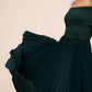 Pretty Off Shoulder Pleated Long Sleeve Green Midi Dress