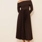 Pretty Off Shoulder Pleated Long Sleeve Brown Midi Dress