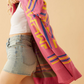 Winer Fashion Pretty Pink Geometric Long Sleeve Cardigan