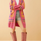 Winer Fashion Pretty Pink Geometric Long Sleeve Cardigan