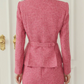 Professional Wear Pink V Neck Jacket Pencil Skirt Set - Ships in 24 Hrs