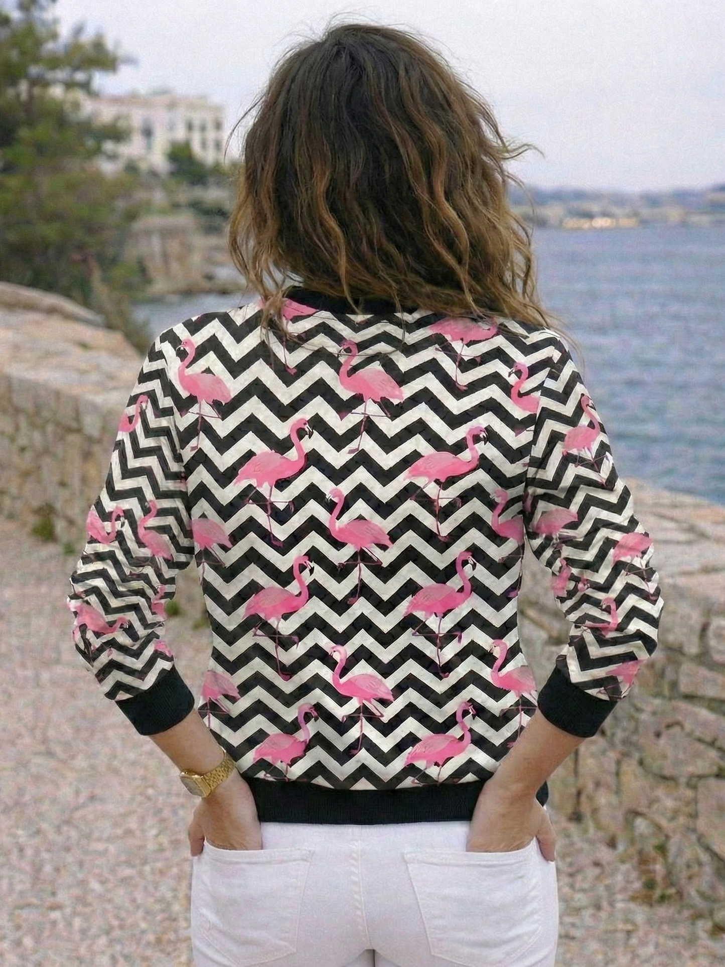 Quirky Flamingo Print White Sweatshirt