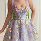 Ravishing Tied Strap Flower Applique Fit Flare Short Dress