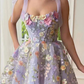 Ravishing Tied Strap Flower Applique Fit Flare Short Dress