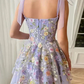 Ravishing Tied Strap Flower Applique Fit Flare Short Dress