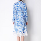 Retro Blue and White Porcelain Printed Lace Splicing Party Dress