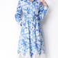 Retro Blue and White Porcelain Printed Lace Splicing Party Dress