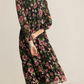 Romantic Floral Long Sleeve Black Dress