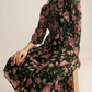 Romantic Floral Long Sleeve Black Dress