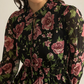 Romantic Floral Long Sleeve Black Dress
